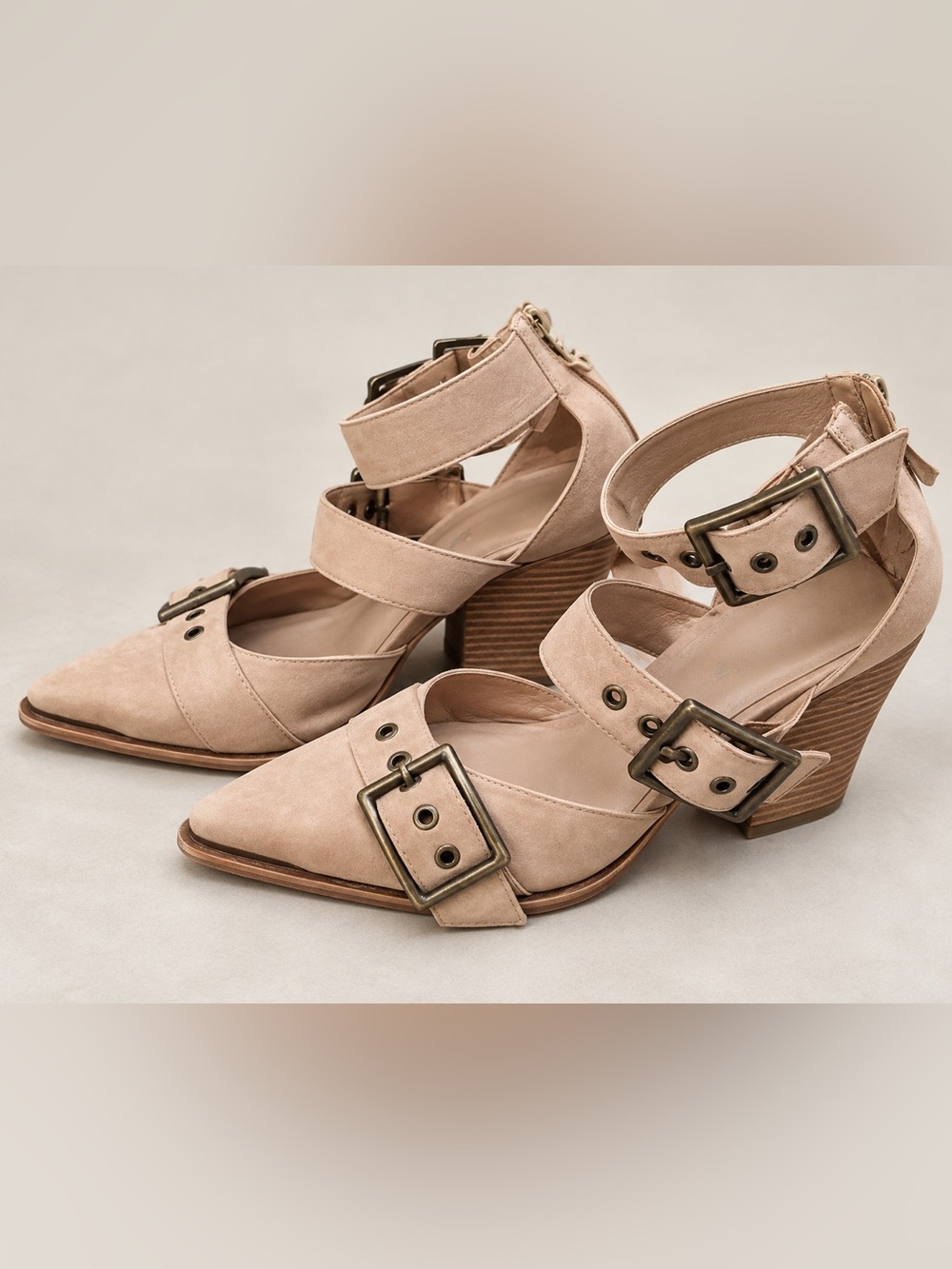 Jeffrey Campbell x Free People Nude Buckle Pointed Toe Heels Size 10